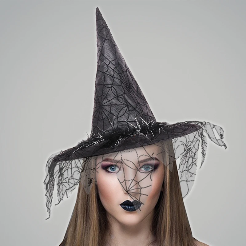 

Хэллоуин, шляпа ведьмы с вуалью, женский и мужской костюм, Волшебник, паутина, шляпы, готический, фестиваль, кепка в темном стиле, праздничная вечеринка, косплей, реквизит
