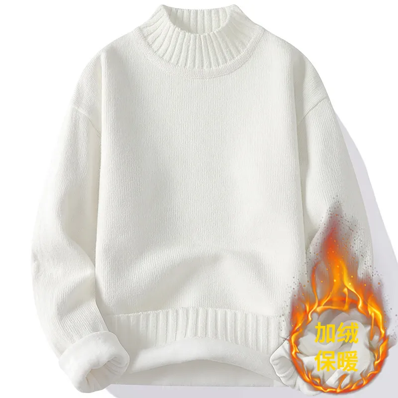 Новинка зимние мужские флисовые теплые вязаные свитера с ложным воротником