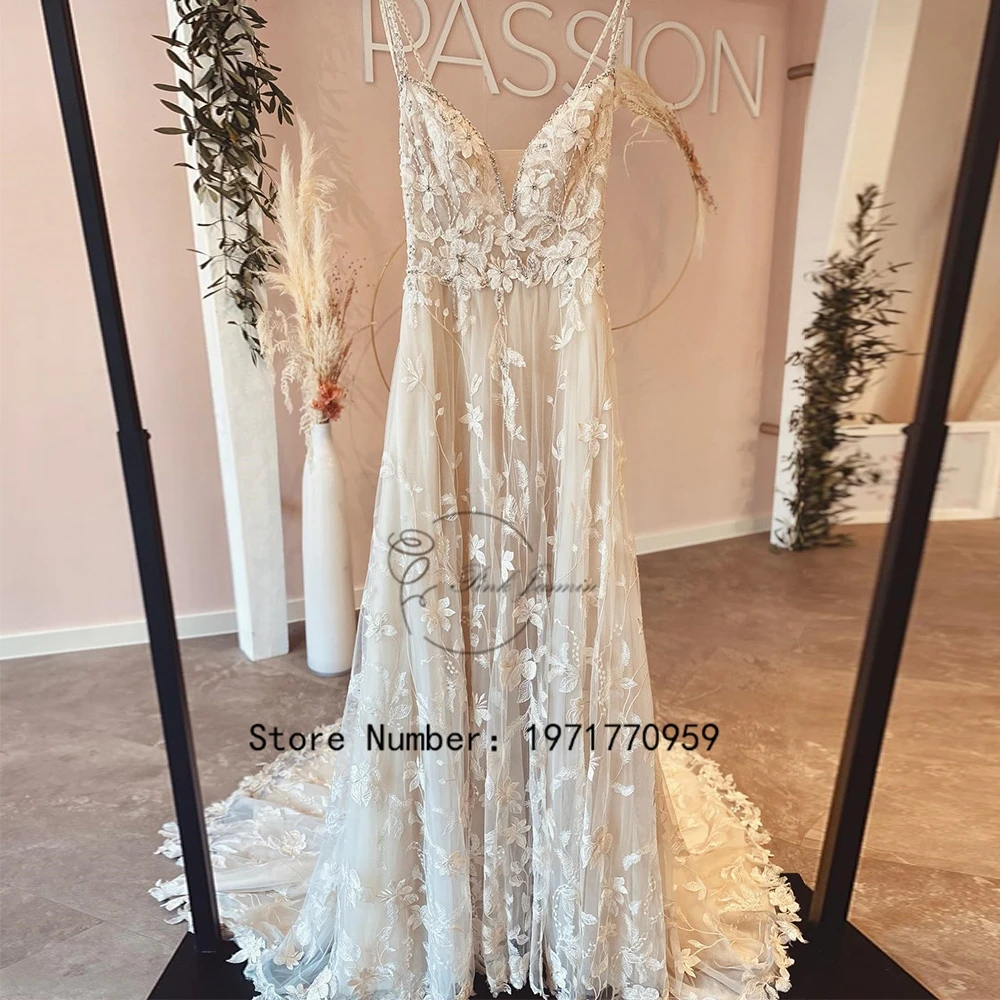 

Luxury Gorgerous Wedding Dresses For Women 2023 Spaghetti Straps Applique Elegant Lace Court Train Bridal Gowns Vestido De Novia