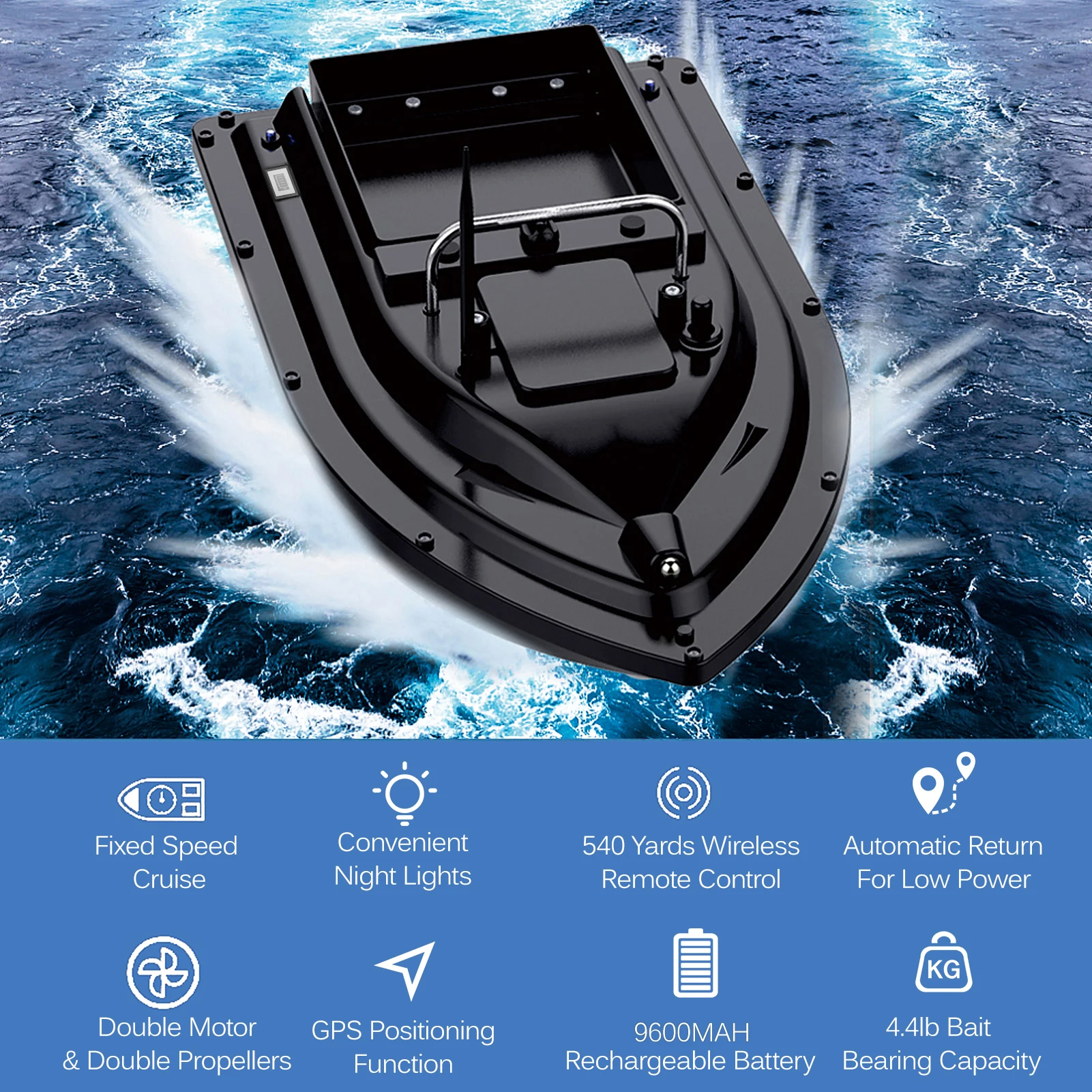 

GPS Fishing Bait Boat with Large Bait Container Automatic Bait Boat with 400-500M Remote Range Wireless Control and GPS Function