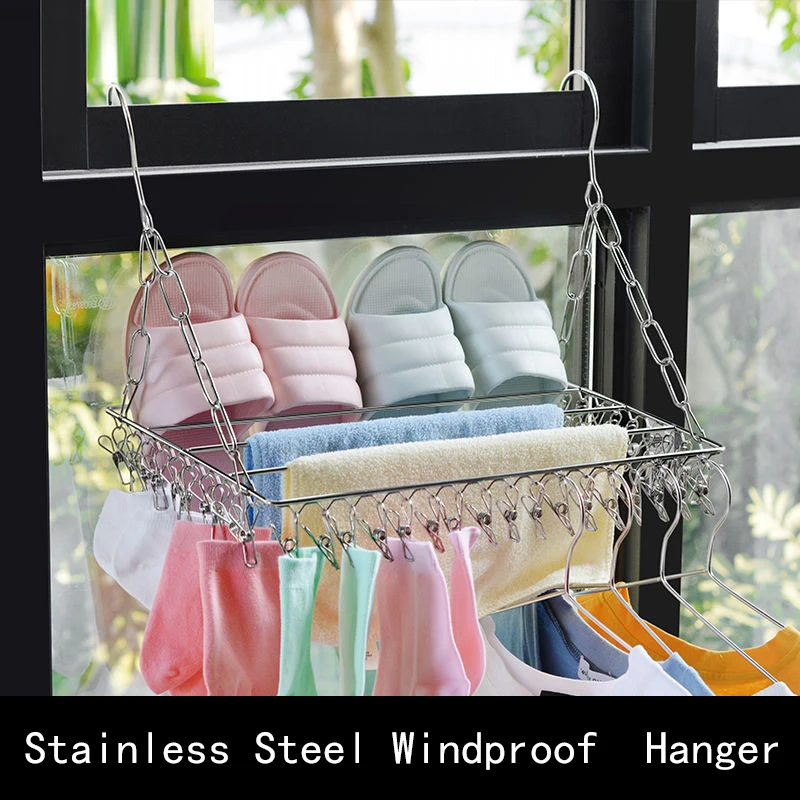 

Stainless Steel Windproof 100Clips Clothespin Laundry Hanger Clothesline Sock Towel Bra Drying Rack Clothes Peg Hook Airer Dryer