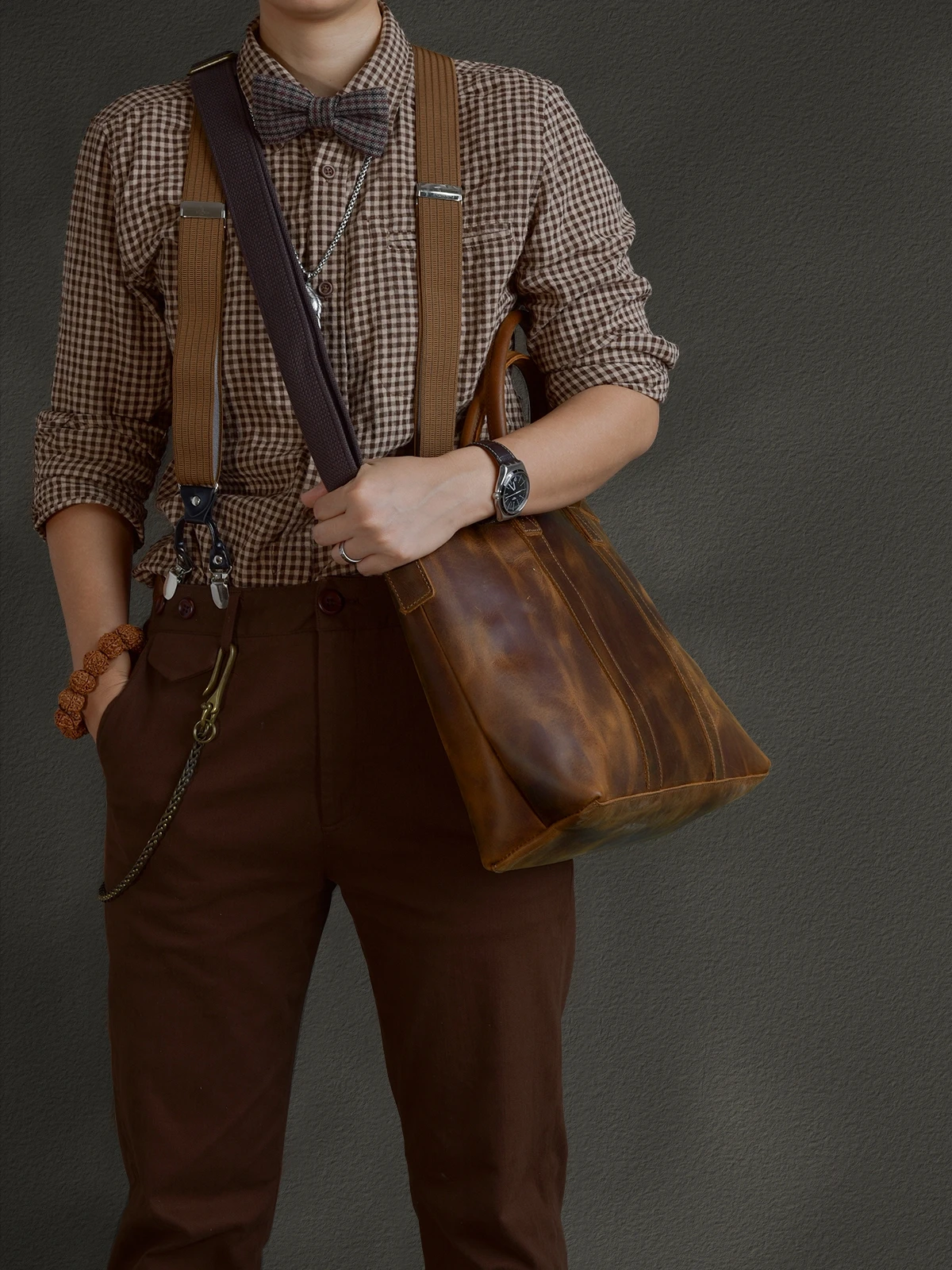 Высококачественный винтажный портфель из кожи Крейзи Хорс с несколькими