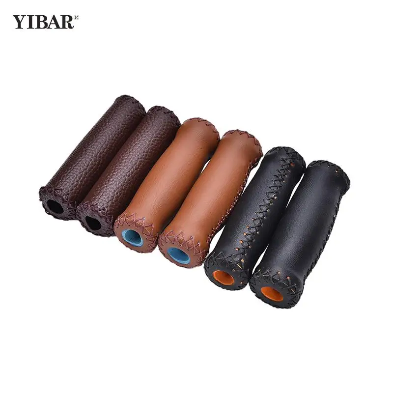 

1 Pair Vintage Retro Artificial Leather Cycling Riding MTB Road Mountain Bike Bicycle Handlebar Grip Ends Coffee White Brown