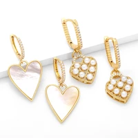 elegant white shell heart earring for women copper zirconia gold plated hoops pearl ear buckle romantic wedding cz jewelry gifts