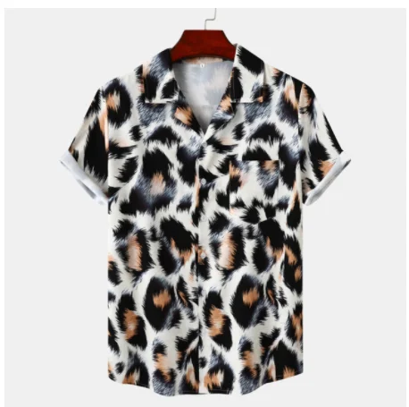 

Мужская гавайская рубашка-поло, однобортная гавайская рубашка с короткими рукавами и 3d-цифровым принтом, с леопардовым принтом, лето 2023