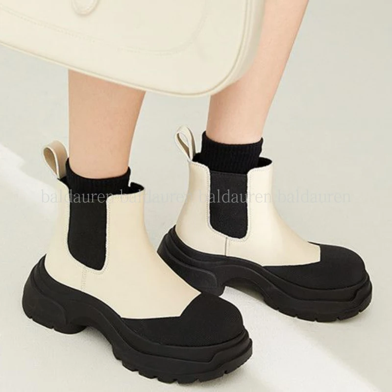 

Женские ботильоны челси на массивном каблуке, с круглым носком