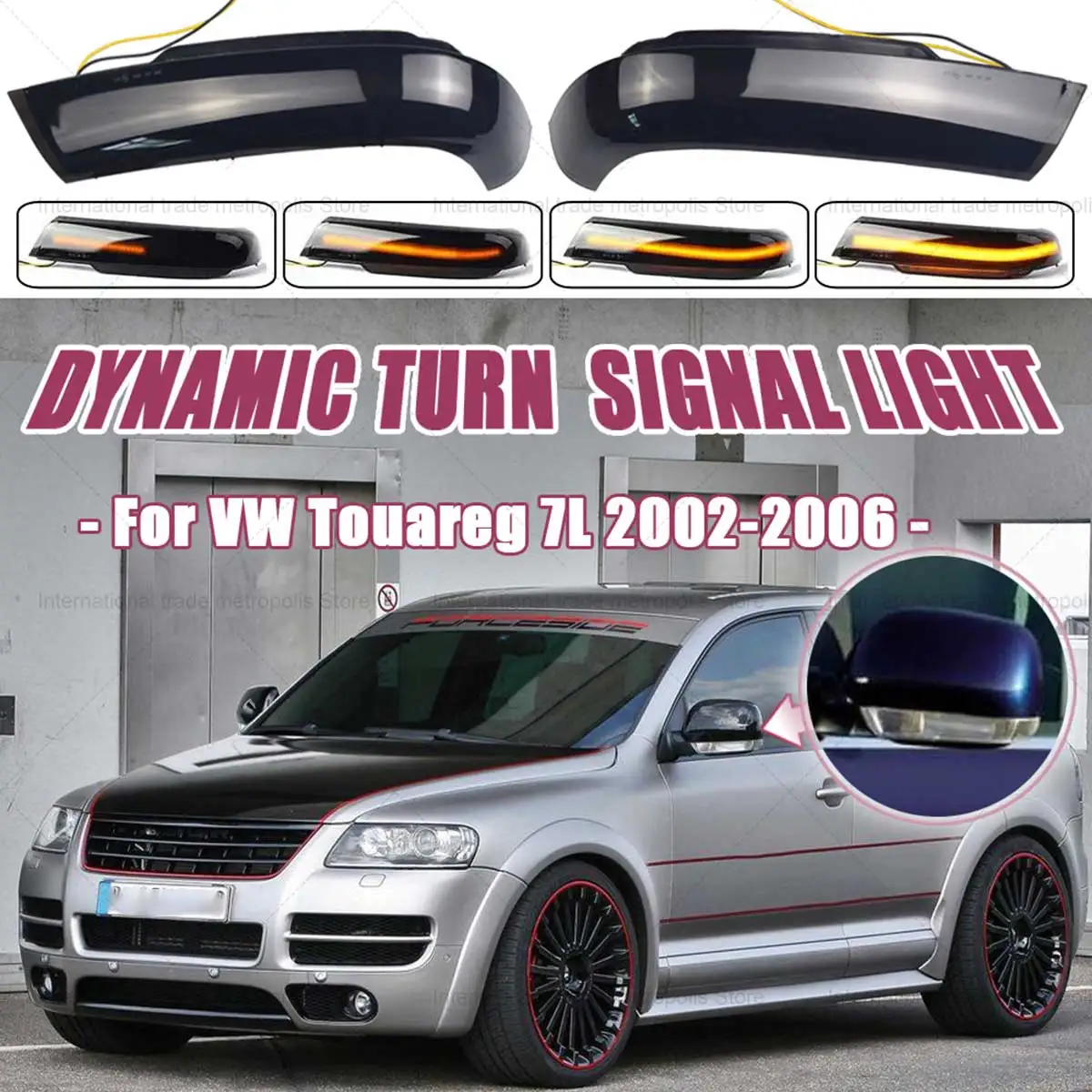 

2Pcs Dynamic Steering Signal Led Light Rear View Mirror Indicating Flash For VW Volkswagen Touareg I MK1 7L 2002 2003 2004-2006
