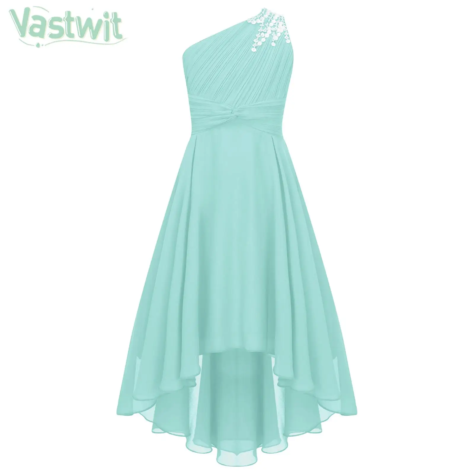 Блестящее вечернее платье принцессы с бисером и одним открытым плечом