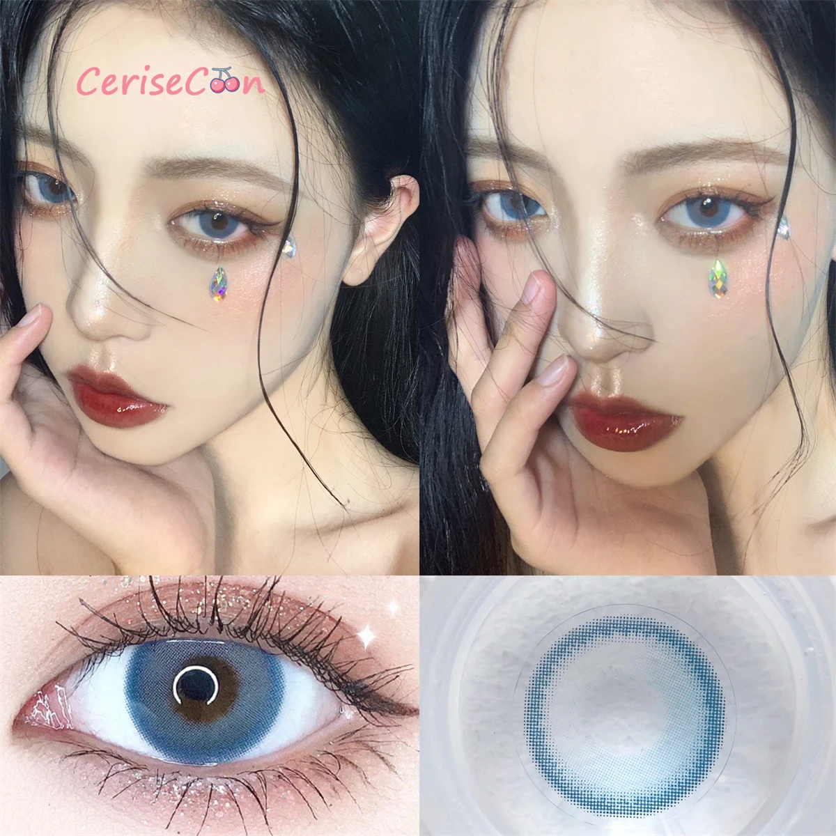 

Cerisecon Sunset Blue Colored Contact Lenses pure Cosmetic big beauty pupil lens for Eyes yearly Myopia prescription degrees