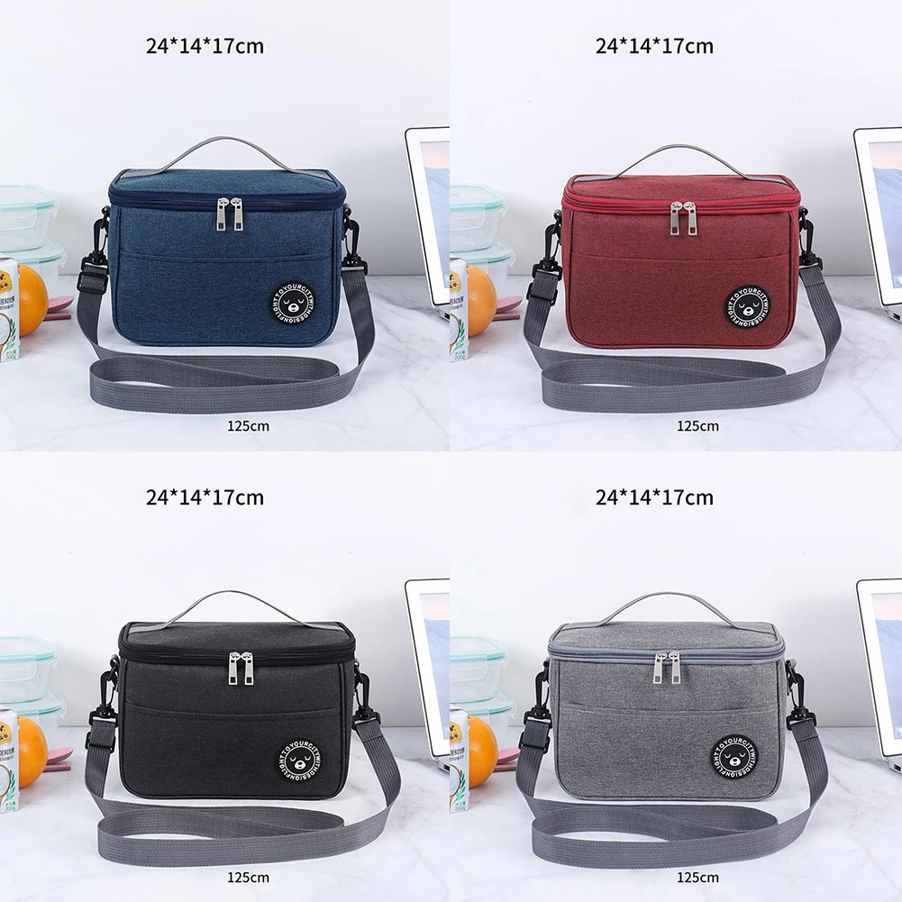 

1Pc Storage Bag Insulation Bag Lunch Box Bag Oxford Cloth 24*14*17cm Large Capacity Space For Picnic Travel Working&school