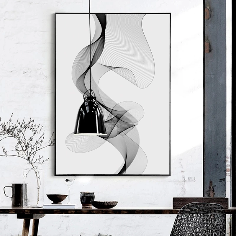 

Modern Simple Black and White Lines Curve Abstract Canvas Painting Art Print Poster Home Decor Wall Decoration
