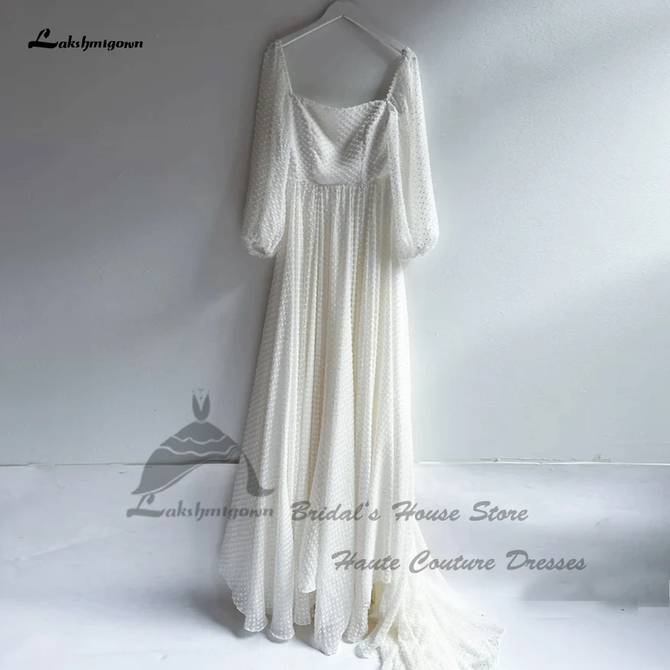 

Элегантные свадебные платья Lakshmigown с квадратным вырезом и длинным рукавом, 2024, шифоновые пляжные свадебные платья в горошек