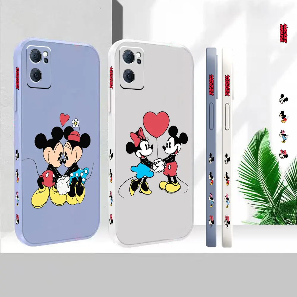 

Liquid Silicone Case For Oppo Reno 9 8 7 7SE 6 5 4 4SE 3 Pro Plus 4G 5G Cover Mickey Minnie Mouse Couple Colour Fundas Cqoues