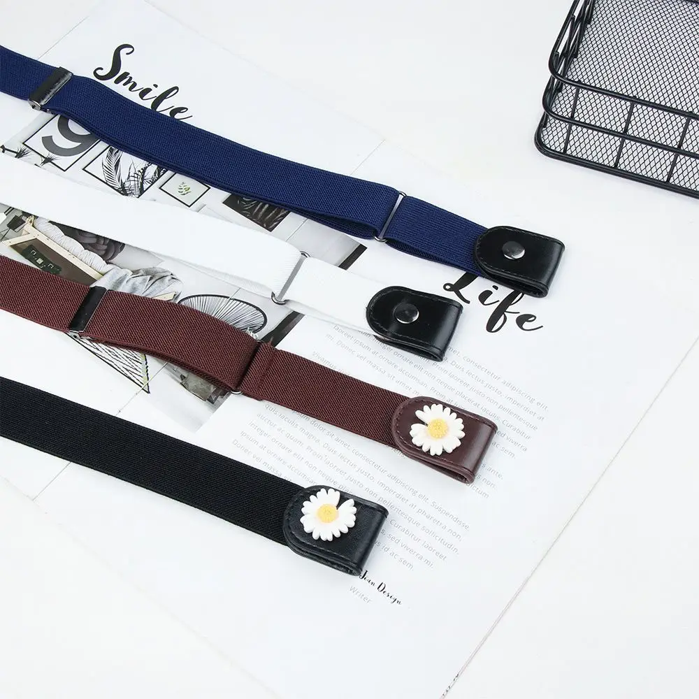 

Casual No Buckle Daisy Adjustable Waist Belt PU Leather Elastic Buckle-Free Belt