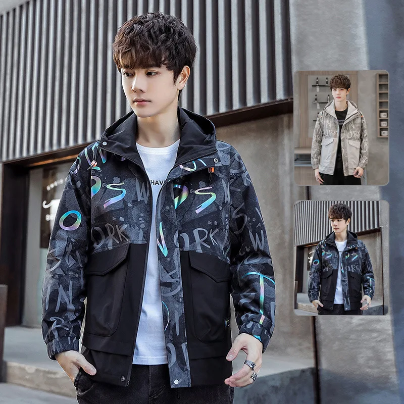 

2022 Spliced Jacket Men's New Korean Fashion Trend Hugh Hooded Jacket for Teenagers In Many Different Colors Coats
