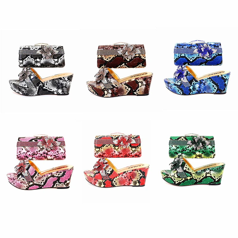 Shoe Bag Set  Italian Design  Women Summer Thick Bottom Free Shipping Wholesale Suitable for Wedding Party Size 37 to Size 44