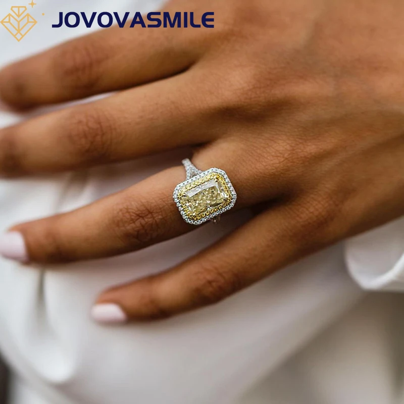 JOVOVASMILE Moissanite Ring 3.5carat 10x7mm Light Yellow Crushed Ice Radiant Cut 18k White And Yellow Gold Two-Tone Jewelry