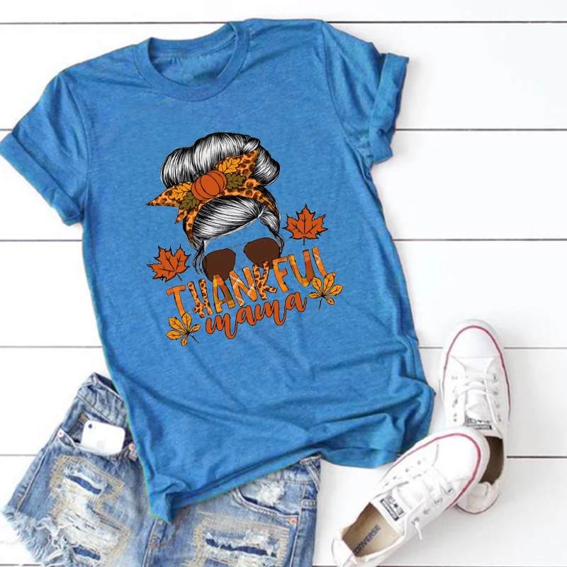 Thankful Mama Shirt Fall Mama Aesthetic Clothes Thanksgiving Tshirt Thankful Fall Family Matching Shirt Thanksgiving Mom Gift L