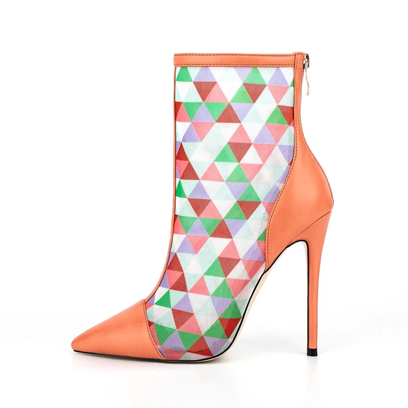 Женские сапоги до середины икры с молнией сзади и сетчатым рисунком, привлекательные модные женские сапоги разных цветов с острым носком, женские сапоги-шпильки