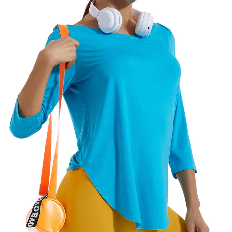 Women's Sports Tops Cropped Sleeves New Loose Soft Fitness Yoga T-Shirt Breathable Running Quick Dry Fitness Wear Sportswear