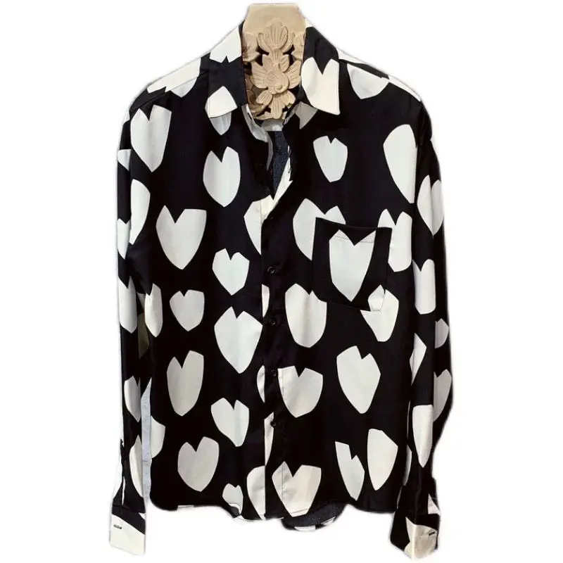 2022 New Men Outdoor Casual Korean Long-Sleeved Single Breasted Tops Shirt Male Fashion Printed Loose Streetwear Shirts L156