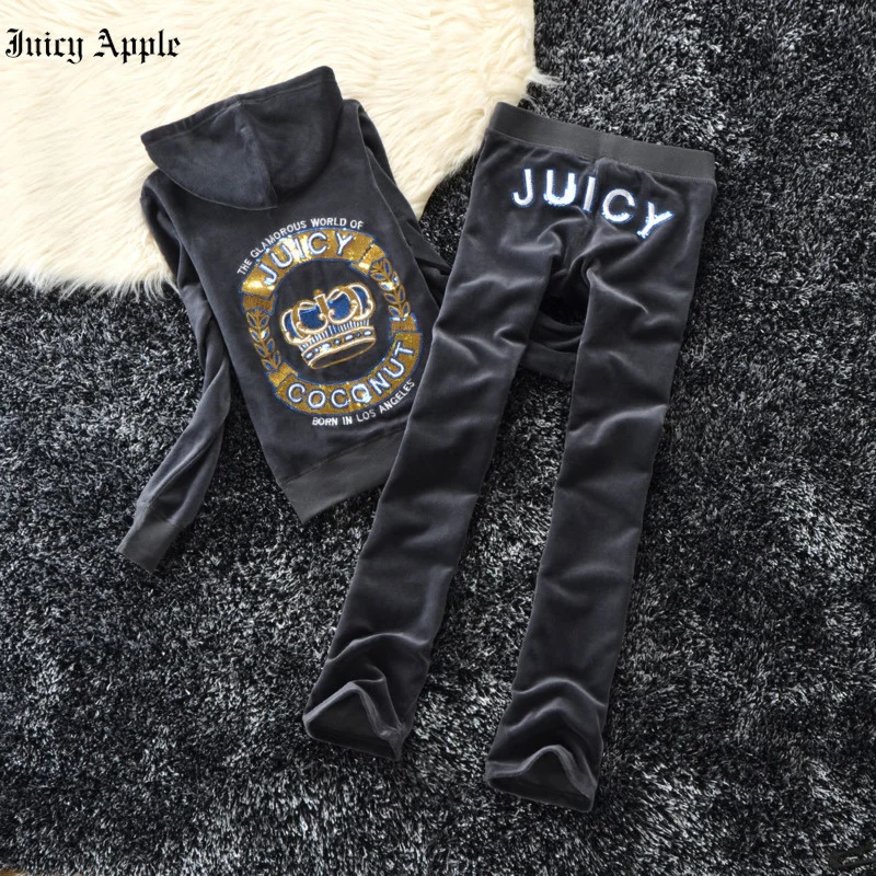 Juicy Apple Autumn Winter Women Running Sets Embroidery Tracksuits Workout Clothes Hooded Sweatshirts Joggers Pants Female Set