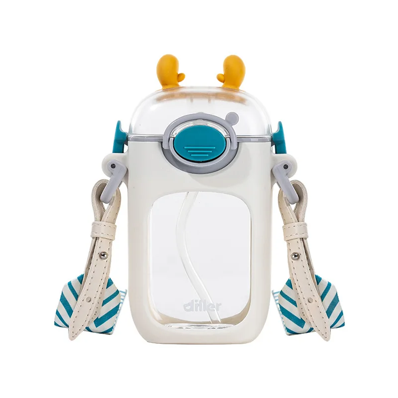 

400ml Antler Water Bottle Children Bounce Straw Drinkware Cartoon Cute Travel Sports Outdoor Strap Water Kawaii Cup Waterbottle