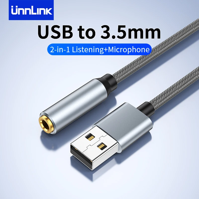 

Звуковая карта Unnlink 2 в 1, USB аудио интерфейс, внешний аудио адаптер 3,5 мм, звуковая карта для ноутбука, PS4 наушников, USB звуковая карта
