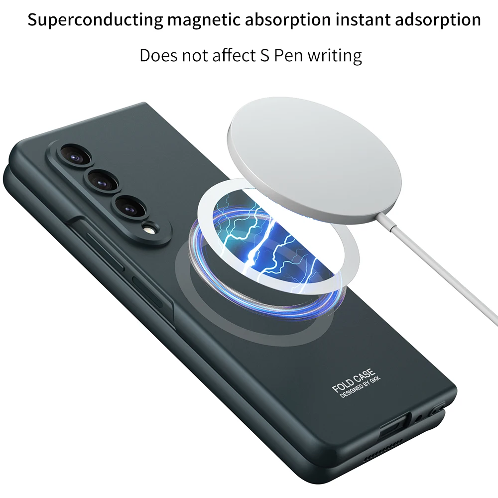 Suitable for Samsung Fold4 foldable phone case, wireless magnetized pen holder creative holder, case film, phone protective case