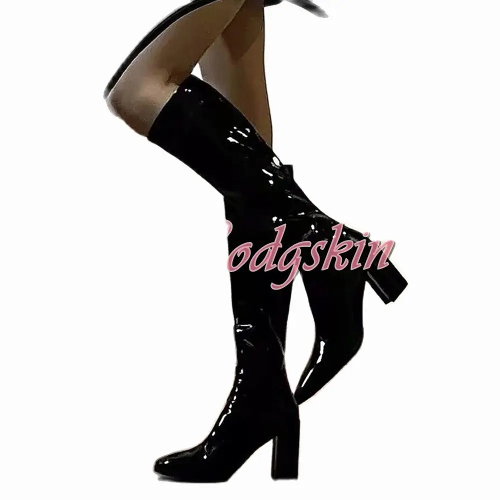 Сапоги до колена из лакированной кожи однотонные вечерние классические сапоги