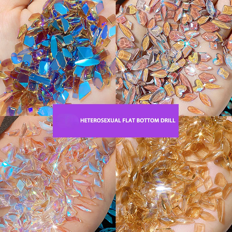 

Nail Rhinestone Jewelry 3D Charms Glitter Laser Flat Bottom Illusion Glass Crystal Diamonds DIY Nail Art Decorations Accessories