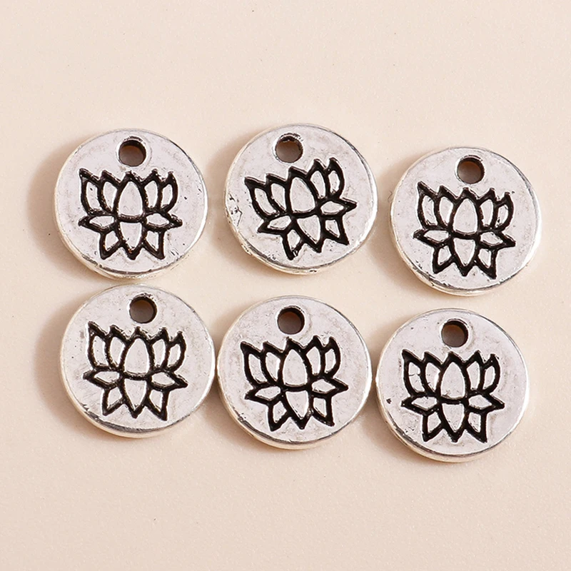 

80pcs 8*8mm Small Yoga Om Meditation Lotus Charms Antique Silver Plated Flower Pendants for DIY Handmade Jewelry Making