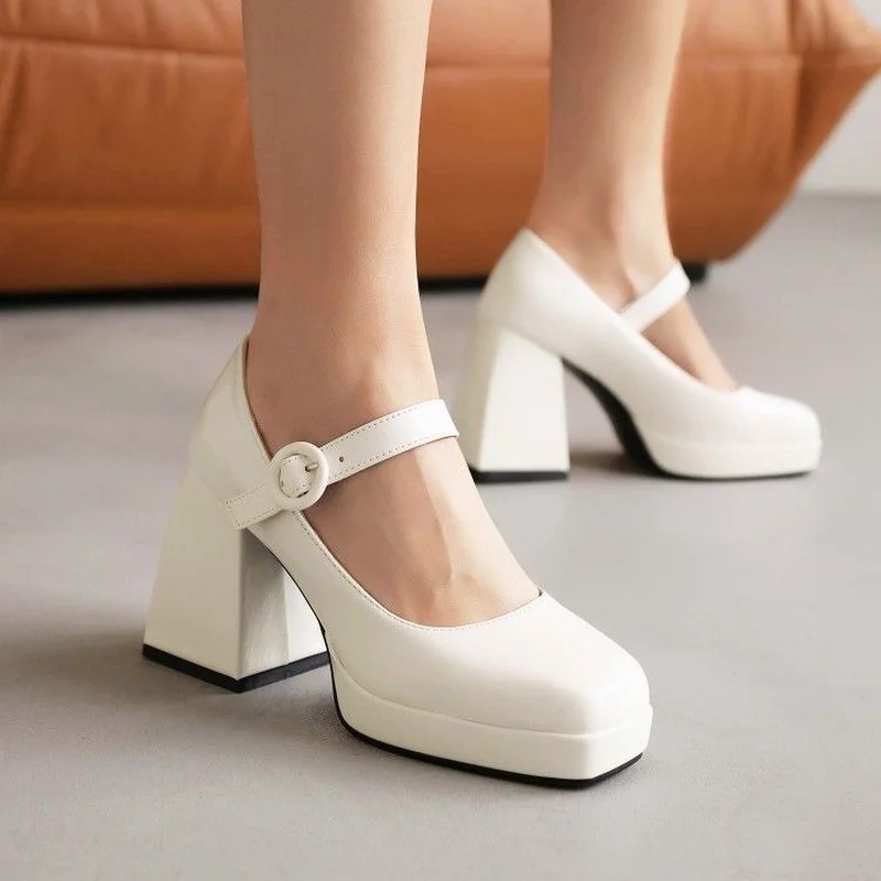 

Ladies High Heels Women Pumps Platform Shoes Genuine Leather Party Wedding Zapatos Mary Jane Shoes Plus Size 34-43 Lolita