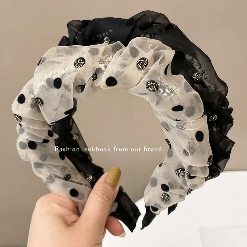 

Polka Dots Pleated Headbands for Women Girls Silk Mesh Weave Hairbands Lace Scrunchies Bezel Hair Hoops Fashion Hair Accessories