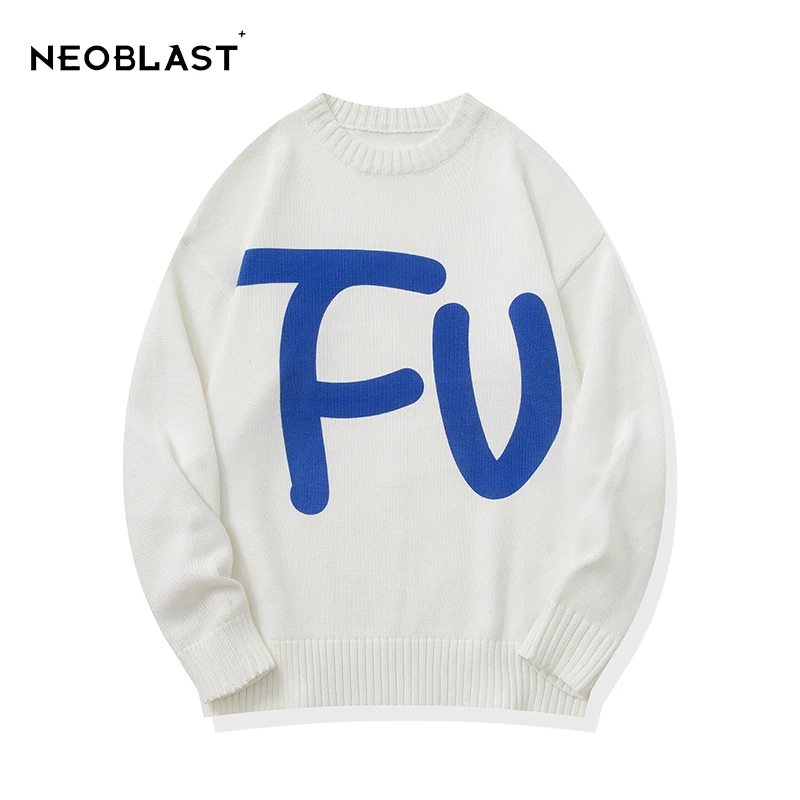 

Large Letter Graphic Vintage Knitted Pullovers Sweater Winter Clothes Women Korean Fashion Knitwear Round Neck Jumper 2023 New