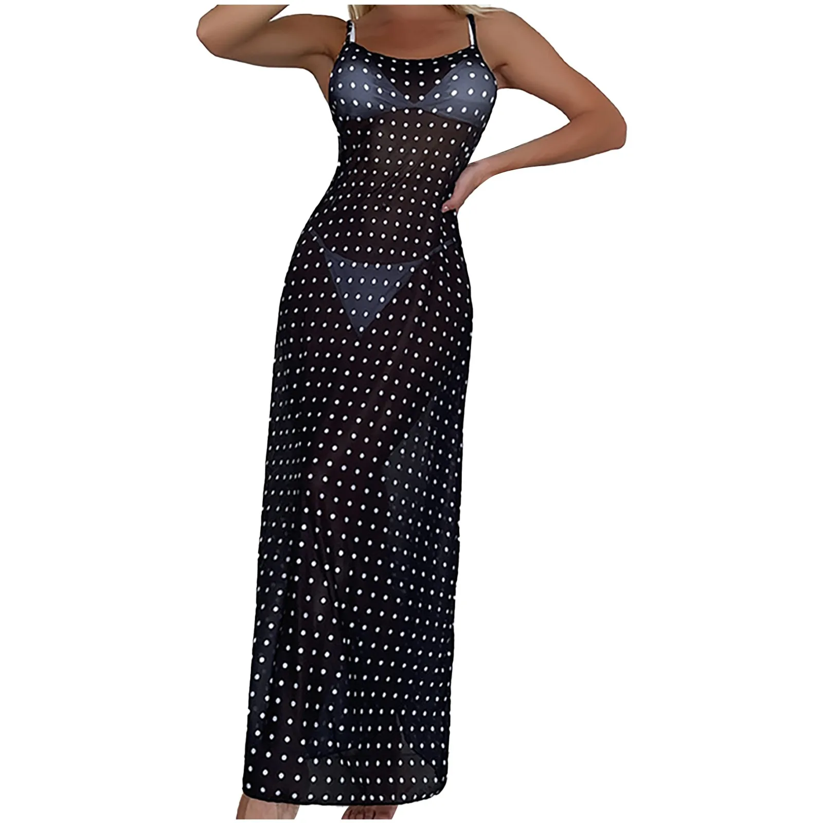 

Dress Beach Ups Sling Long Wavelet Wrap Printing Wraps For Swimwear Cover Shiny Cover Women Sheer Beach Dot Dress micro bikini