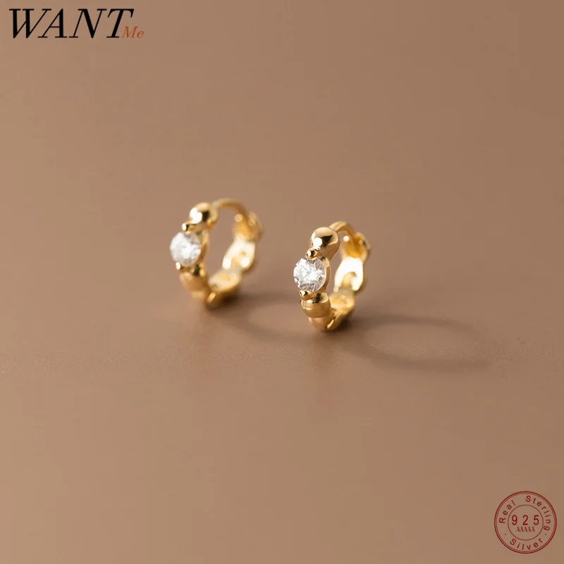 

WANTME 925 Sterling Silver Punk Irregular Texture Shiny Zircon Beads Ear Bone Gothic Hoop Earrings for Women Piercing Jewelry