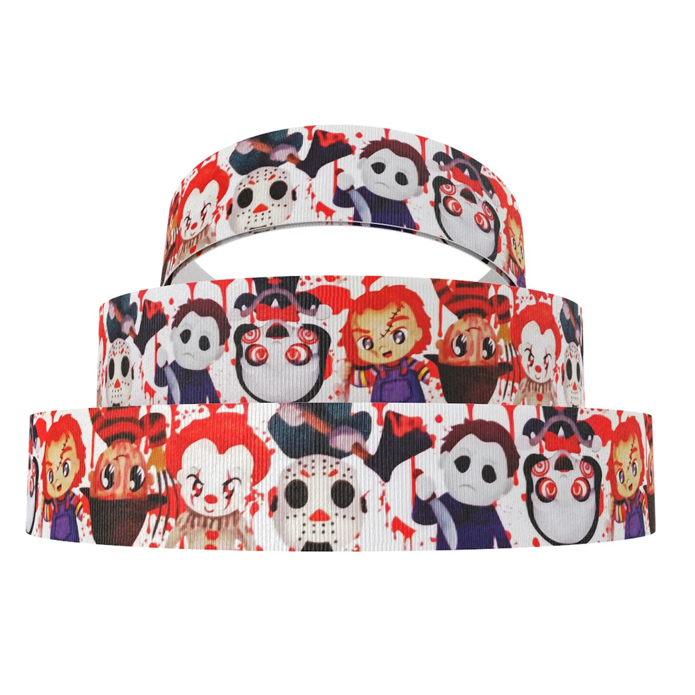 Ленты в рубчик с принтом ужасов на Хэллоуин для украшения свадебной вечеринки 5