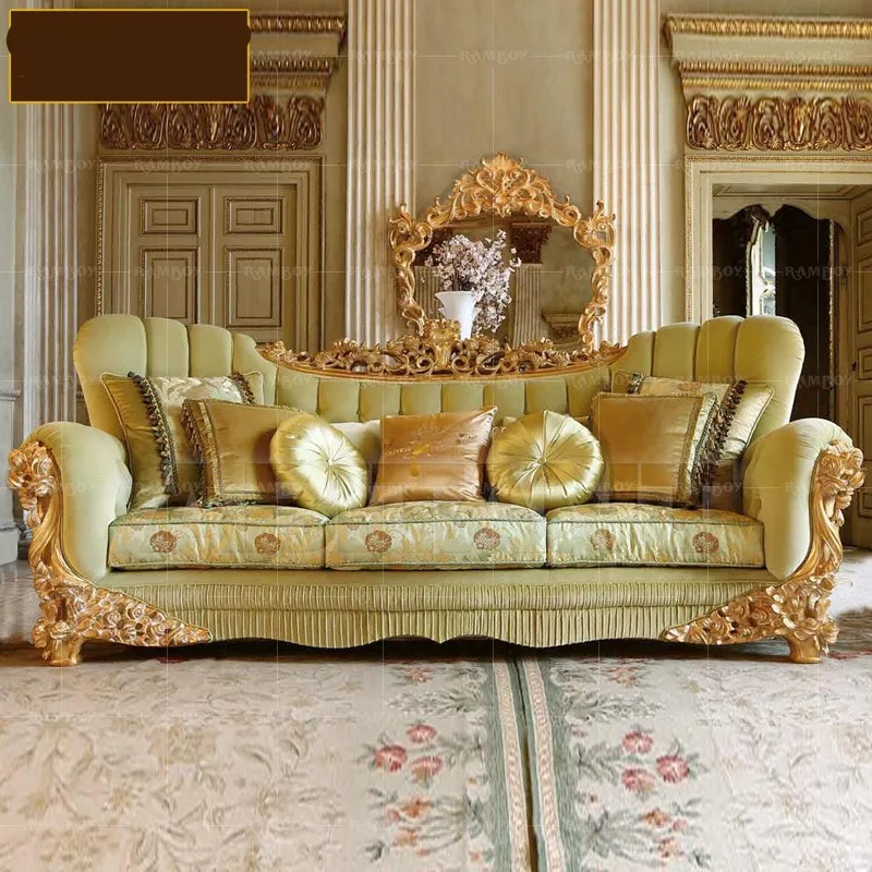 

French-style fabric sofa size apartment European-style solid wood carved combination sofa villa furniture