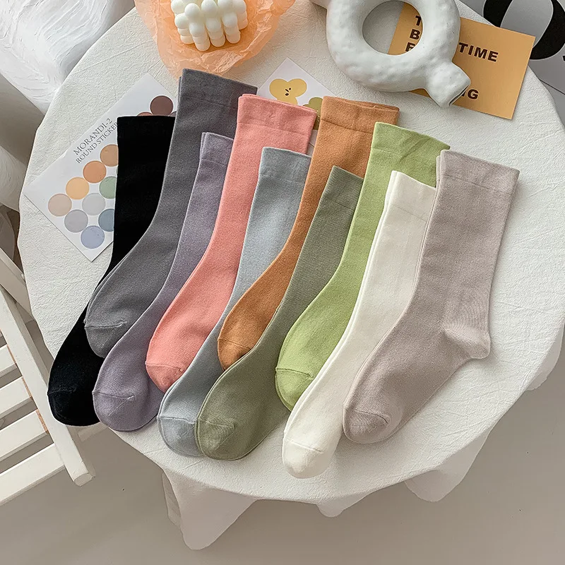 

Solid Woman Sock Morandi Color for Women Socks Crew Cotton Sox Korean Soft Kawaii Hosiery Autumn Winter Casual Ladies Stockings