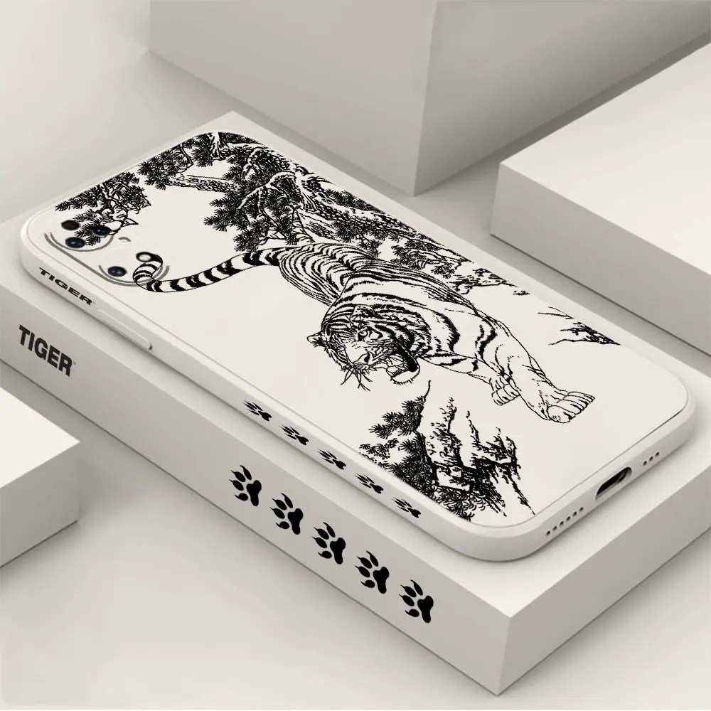 Black Ink And Wash Tiger Phone Case For Huawei P60 P50 P40 P30 P20 Mate 50 40 30 20 20X 10 Colour Liquid Silicone Cover Funda