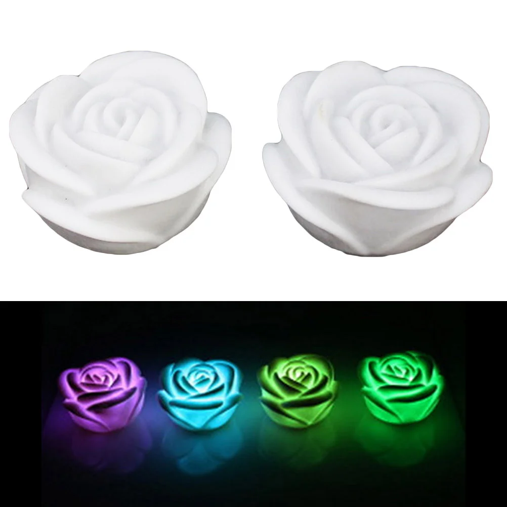 

Lights Floating Rose Flower Flameless Led Tea Lamp Night Pool Light Decoration Home Submersible Changing Operated Waterproof
