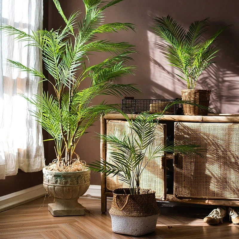 

80-125cm Plastic Artificial Palm Tree Branches Fake Leaves Tropical Plant Large Green Monstera for Home Garden Office Decoration