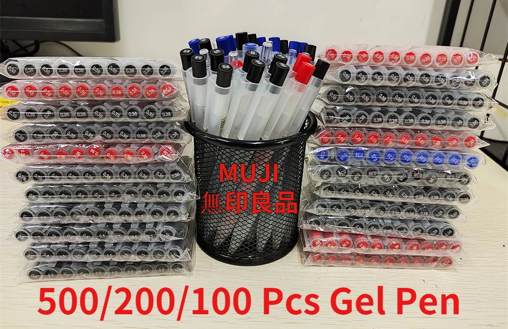 500Pcs/200/100/50 lot MUJIs Gel Pen Wholesale 0.5mm 0.38mm Black/Blue/Red Japan Stationery Supplier for School Office Business