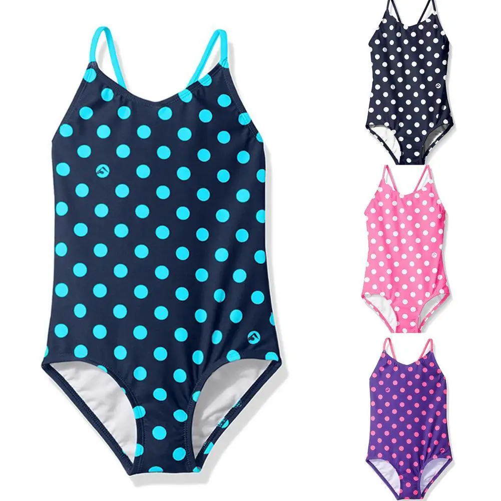 

Dot Pattern Long Lasting Sweat-absorbent One Piece Girls Swimwear for Holiday
