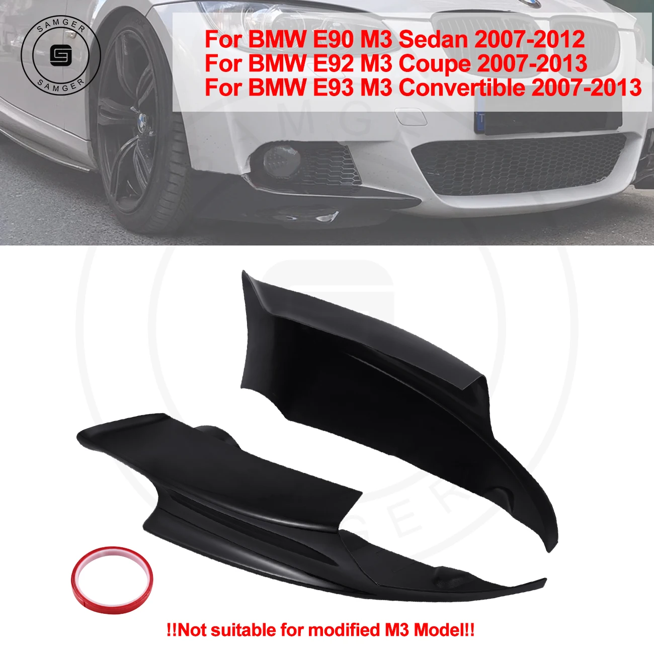 

Samger 1 Pair Auto Front Bumper Splitters Lip Glossy Black Bumper Lip Body Kit For BMW E90 E92 E93 M3 07-13 Car Replacement