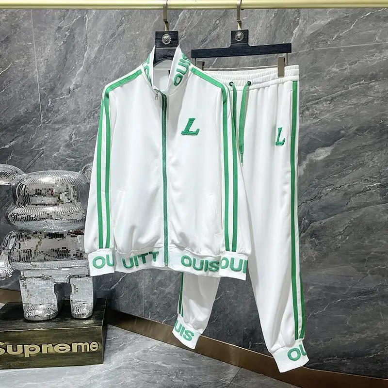 

European station tide brand ribbon leisure sports two-piece set 2022 spring and autumn new cardigan stand collar jacket suit men