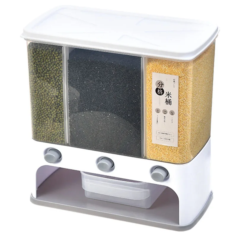 

Transparent Sealed Storage Box Grains Food Storage Tank Wall-Mounted Moisture-Proof Rice Barrels Bean Dispenser -Gray