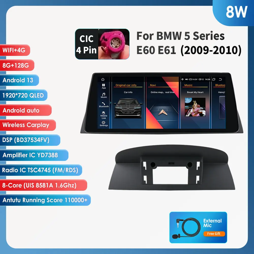 

Hizpo Android 13 Автомобильная аудиосистема для BMW 5 серии E60 E61 E63 E64 CCC CIC Автомобильный радиоприемник Мультимедийный плеер Беспроводной Carplay Стерео