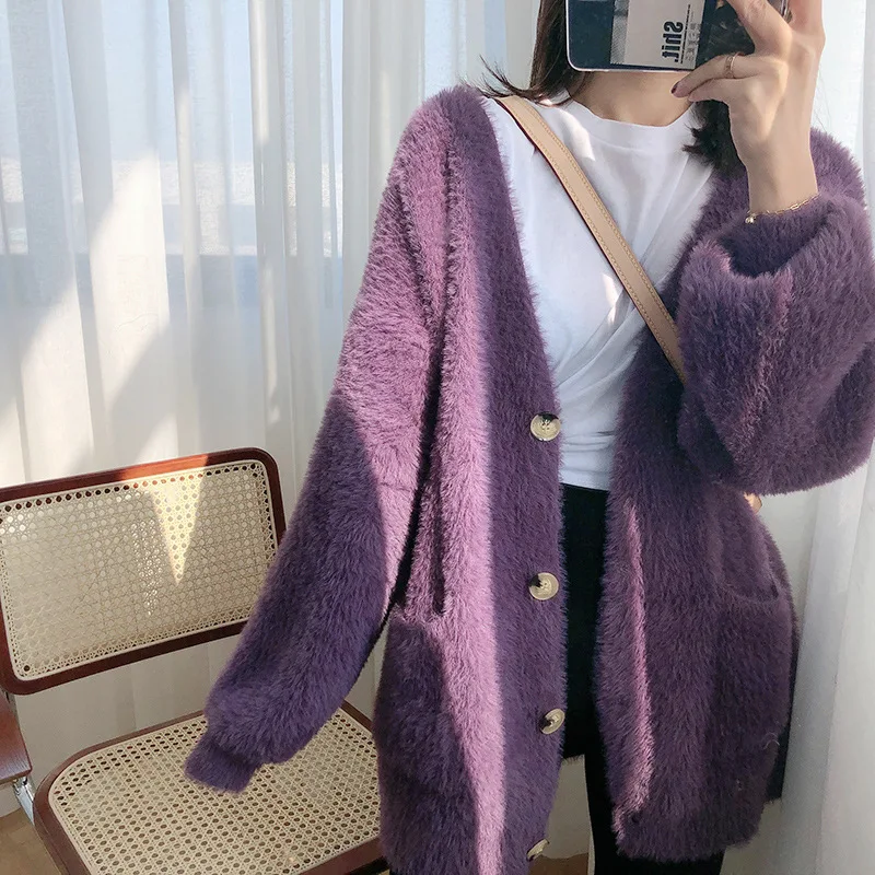 Elegant Fluffy Women's Faux Fur Coat Korean Streetwear Autumn And Winter Warm Plush Teddy Coat Women Loose Oversize Sweater